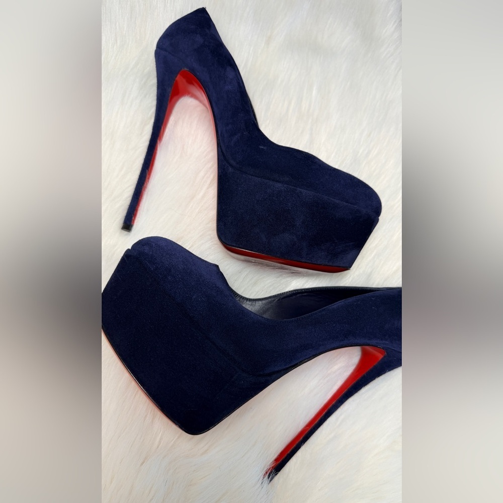 Christian Louboutin Lady 160 mm Pumps Navy Blue Suede Platform Heels Size EU 40 - Picture 2 of 15